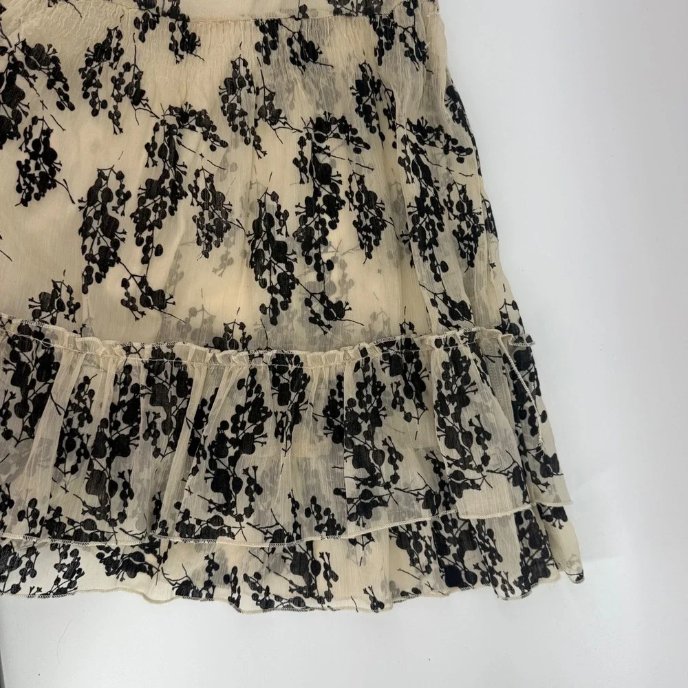 Easel Women's Sleeveless Dress Floral Tiered Ruffle Sheer Beige Black S‎ - Picture 9 of 12